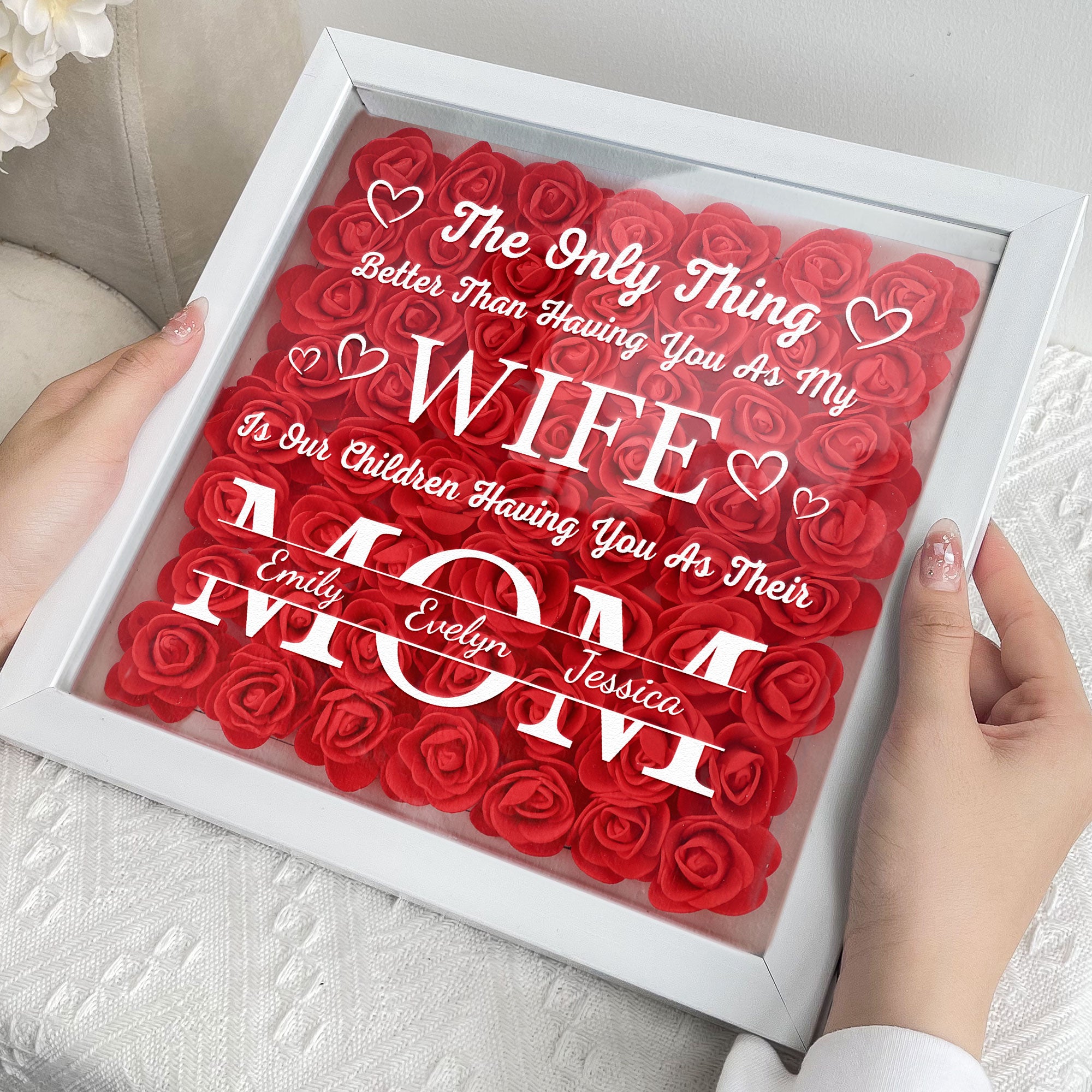 Having You As My Wife Mother's Day Gift - Personalized Flower Shadow Box With LED Light