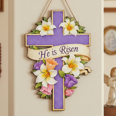 He Is Risen Easter Cross Decor - Personalized Wood Sign