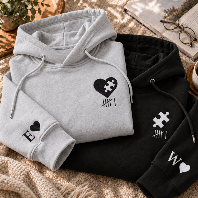 Heart-&-Puzzle-Piece-Matching-Couples-With-Roman-Numeral-Anniversary-Gift-Embroidered--Personalized-Shirt-1