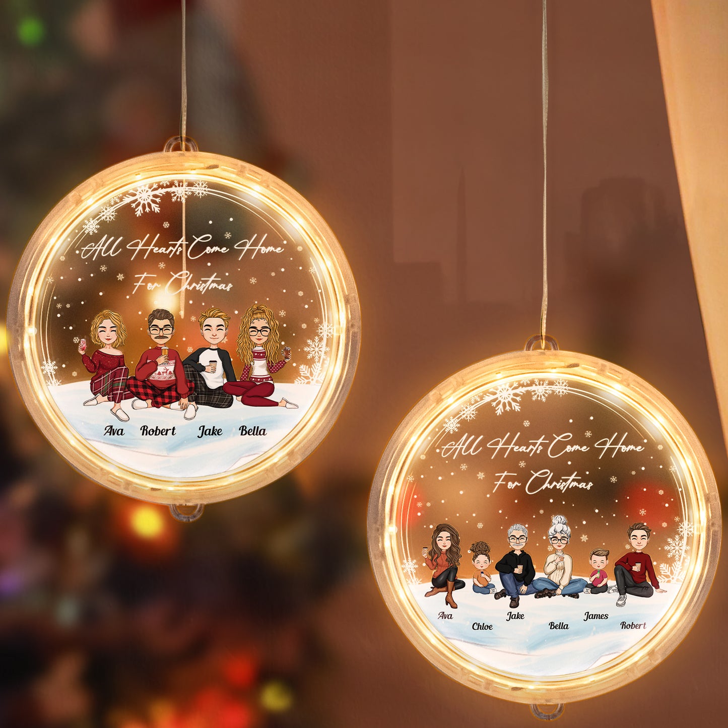 Hearts Back Home For Christmas - Personalized LED Pendant Light