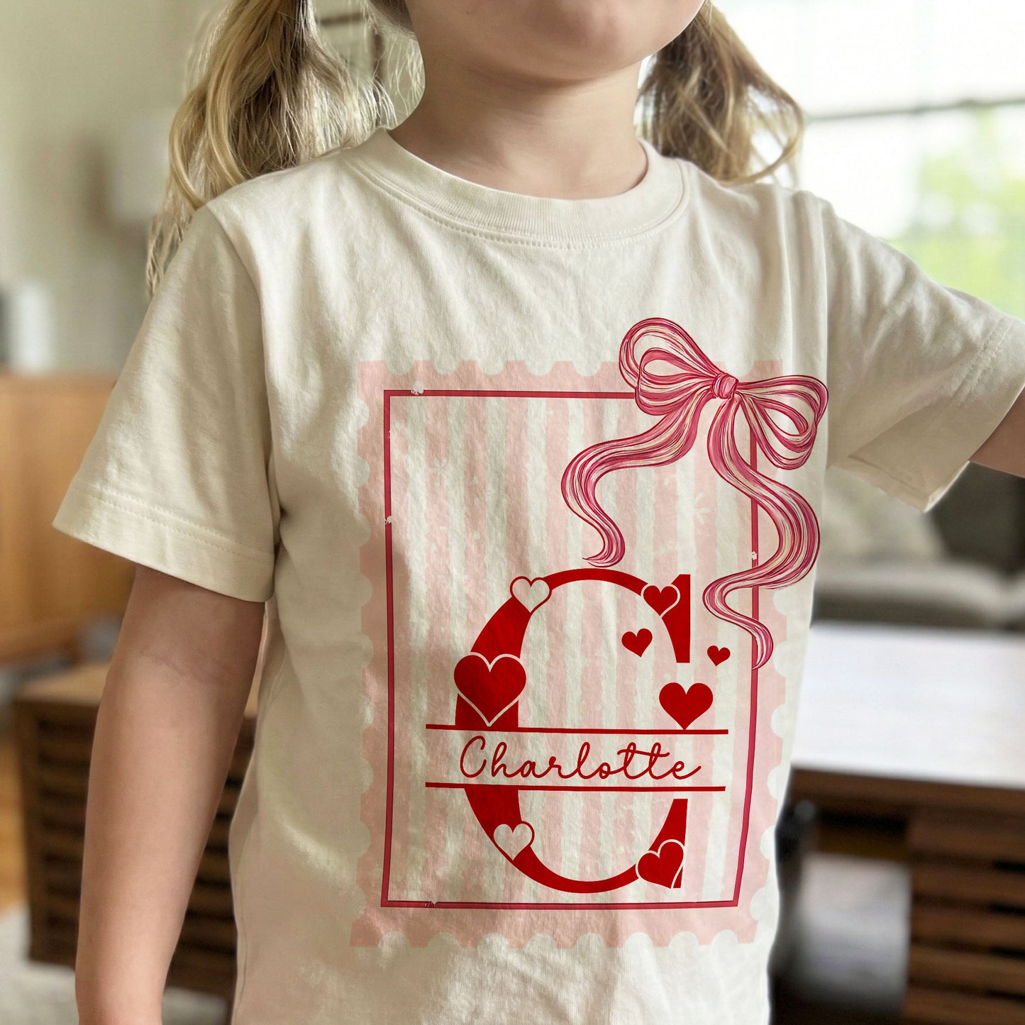 Hearts, Monogram, Kids Valentines - Personalized Shirt