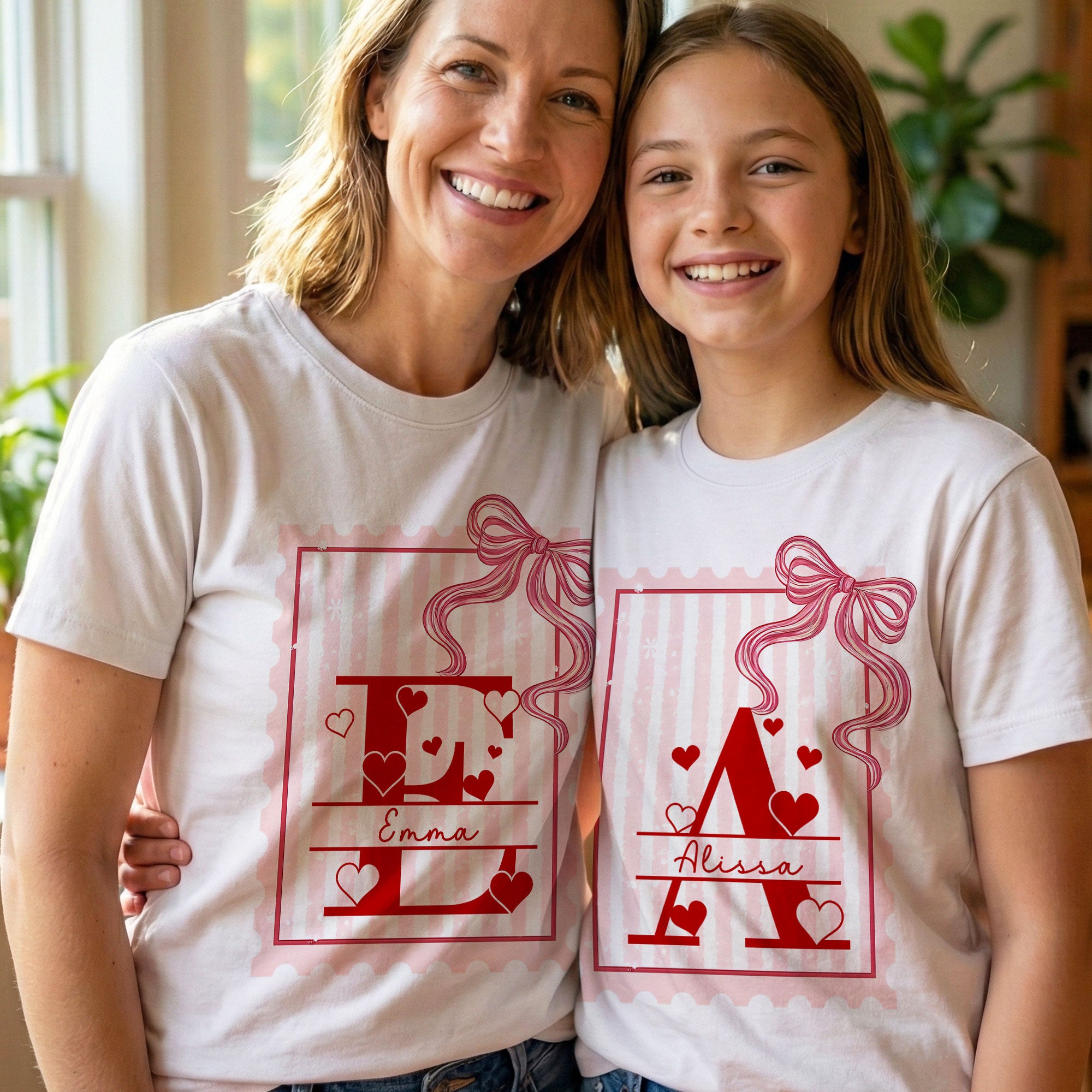 Hearts, Monogram, Kids Valentines - Personalized Shirt