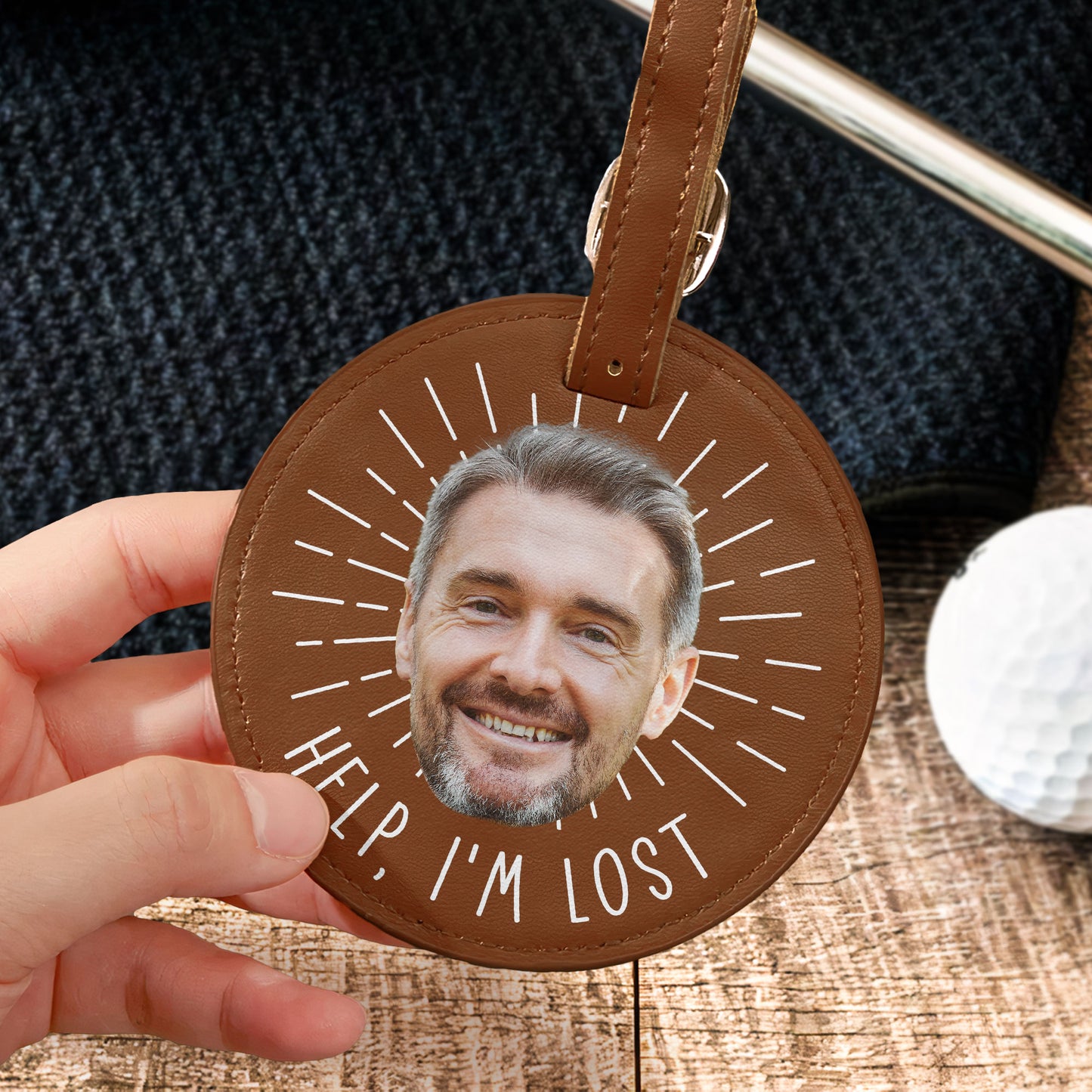 Help I'm Lost Funny Bag Tag For Golf Lovers - Personalized Photo Leather Golf Bag Tag