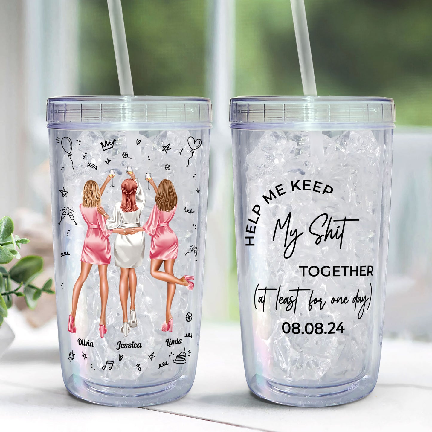 Help Me Keep Together Bridesmaid Gift - Personalized Acrylic Tumbler With Straw