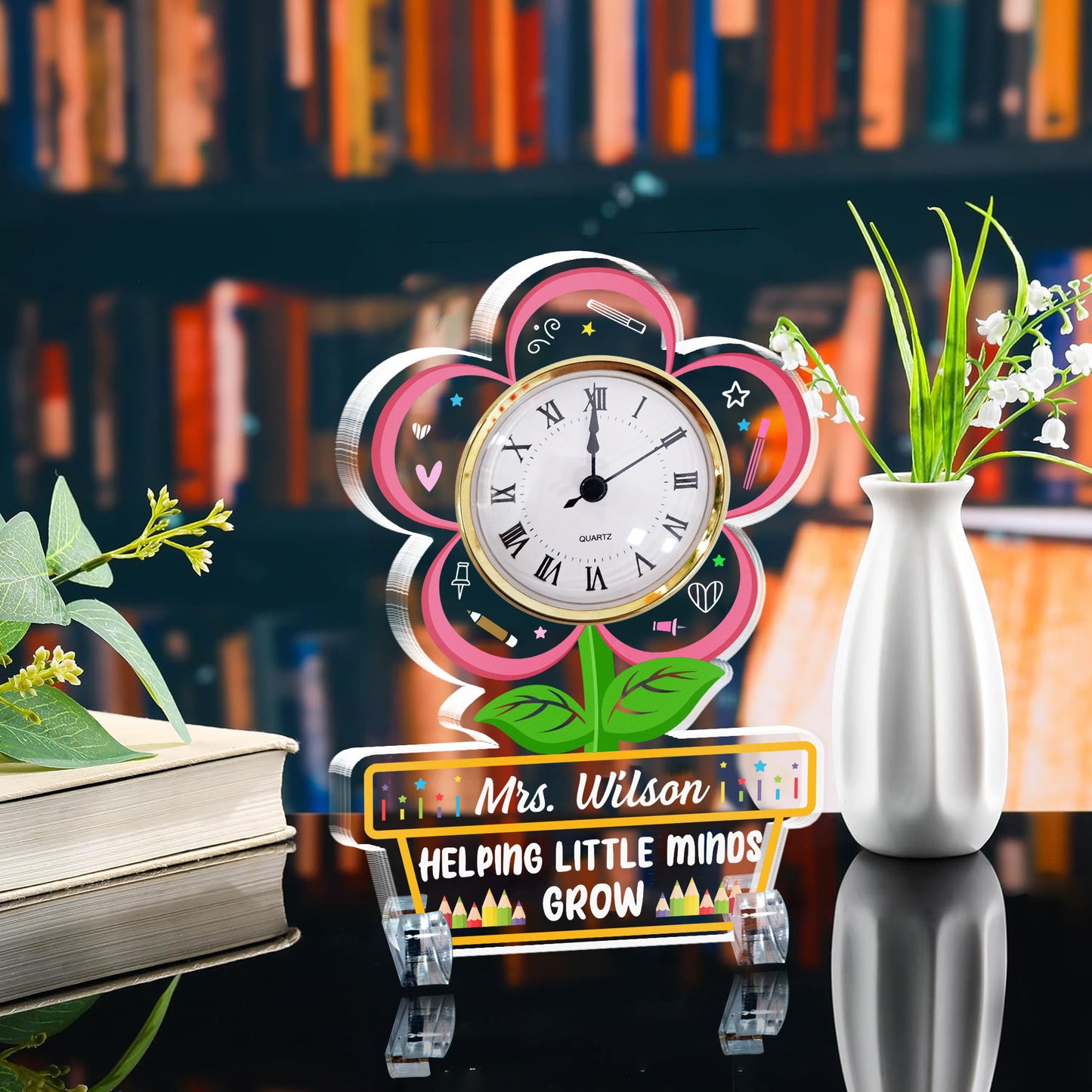 Helping Little Minds Grow - Teacher Custom Gift - Personalized Acrylic Desk Clock