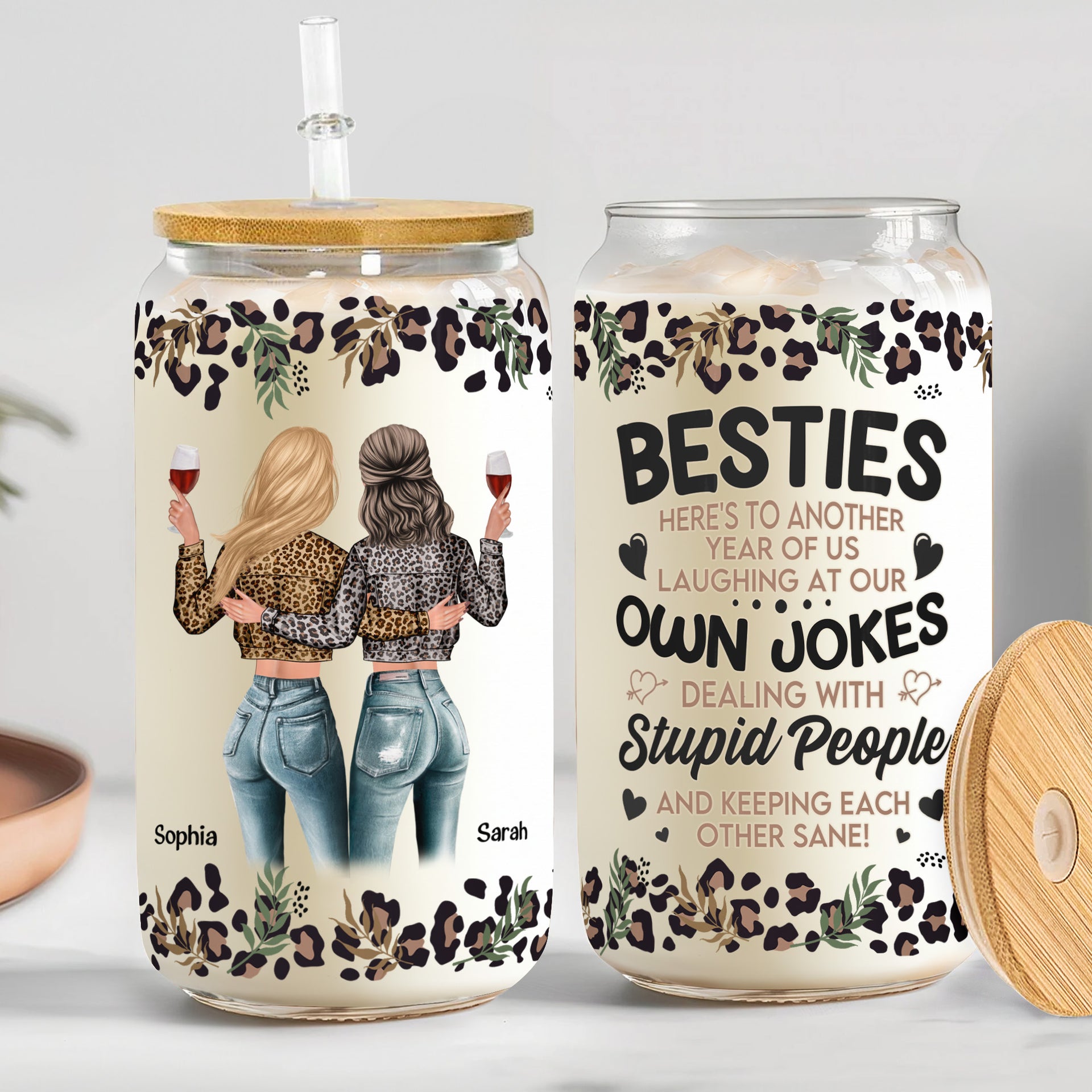 Besties Here's To Another Year Of Us - Personalized Mason Jar Cup
