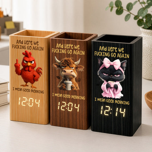 Here-We-FCking-Go-Again-I-Mean-Good-Morning-Funny-Gifts-For-Coworkers,-Boss,-Friend-Personalized-Pen-Holder-With-Clock-1