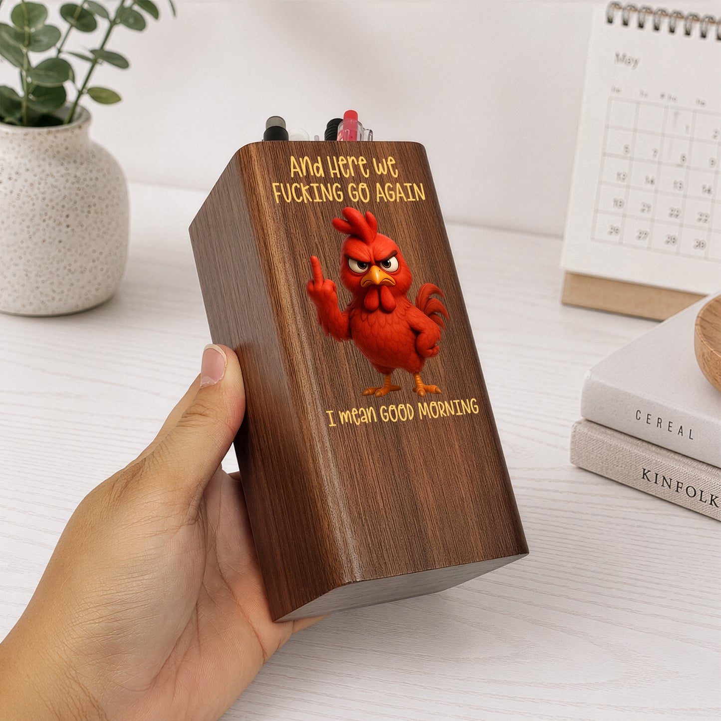 Here-We-FCking-Go-Again-I-Mean-Good-Morning-Funny-Gifts-For-Coworkers,-Boss,-Friend-Personalized-Pen-Holder-With-Clock-3
