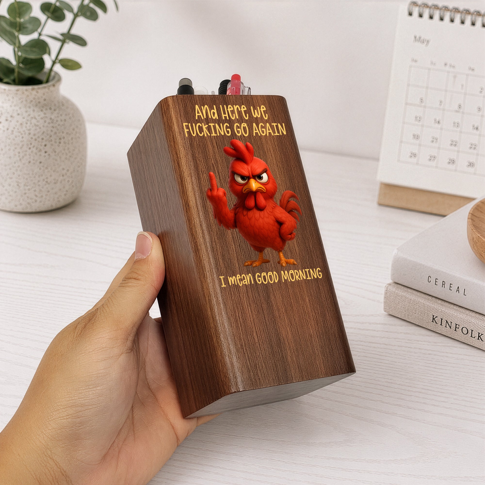 Here-We-FCking-Go-Again-I-Mean-Good-Morning-Funny-Gifts-For-Coworkers,-Boss,-Friend-Personalized-Pen-Holder-With-Clock-3
