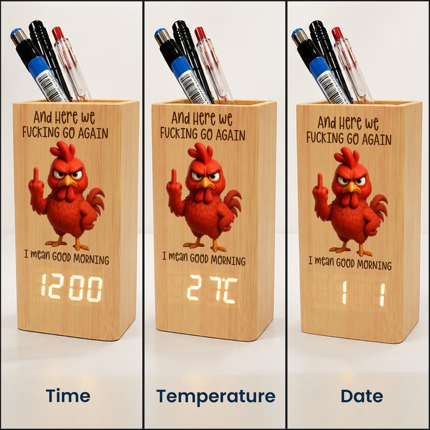 Here-We-FCking-Go-Again-I-Mean-Good-Morning-Funny-Gifts-For-Coworkers,-Boss,-Friend-Personalized-Pen-Holder-With-Clock-4