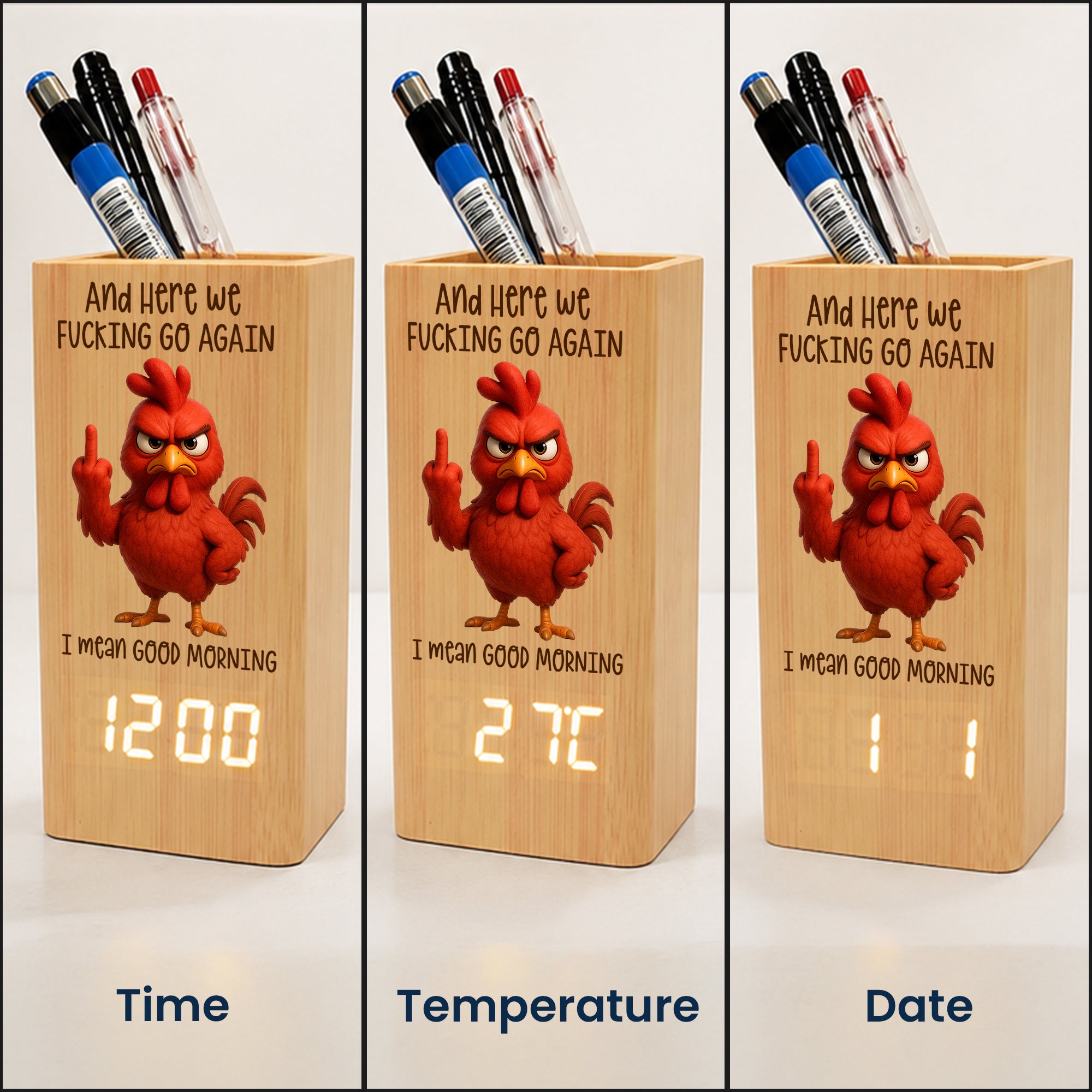 Here-We-FCking-Go-Again-I-Mean-Good-Morning-Funny-Gifts-For-Coworkers,-Boss,-Friend-Personalized-Pen-Holder-With-Clock-4