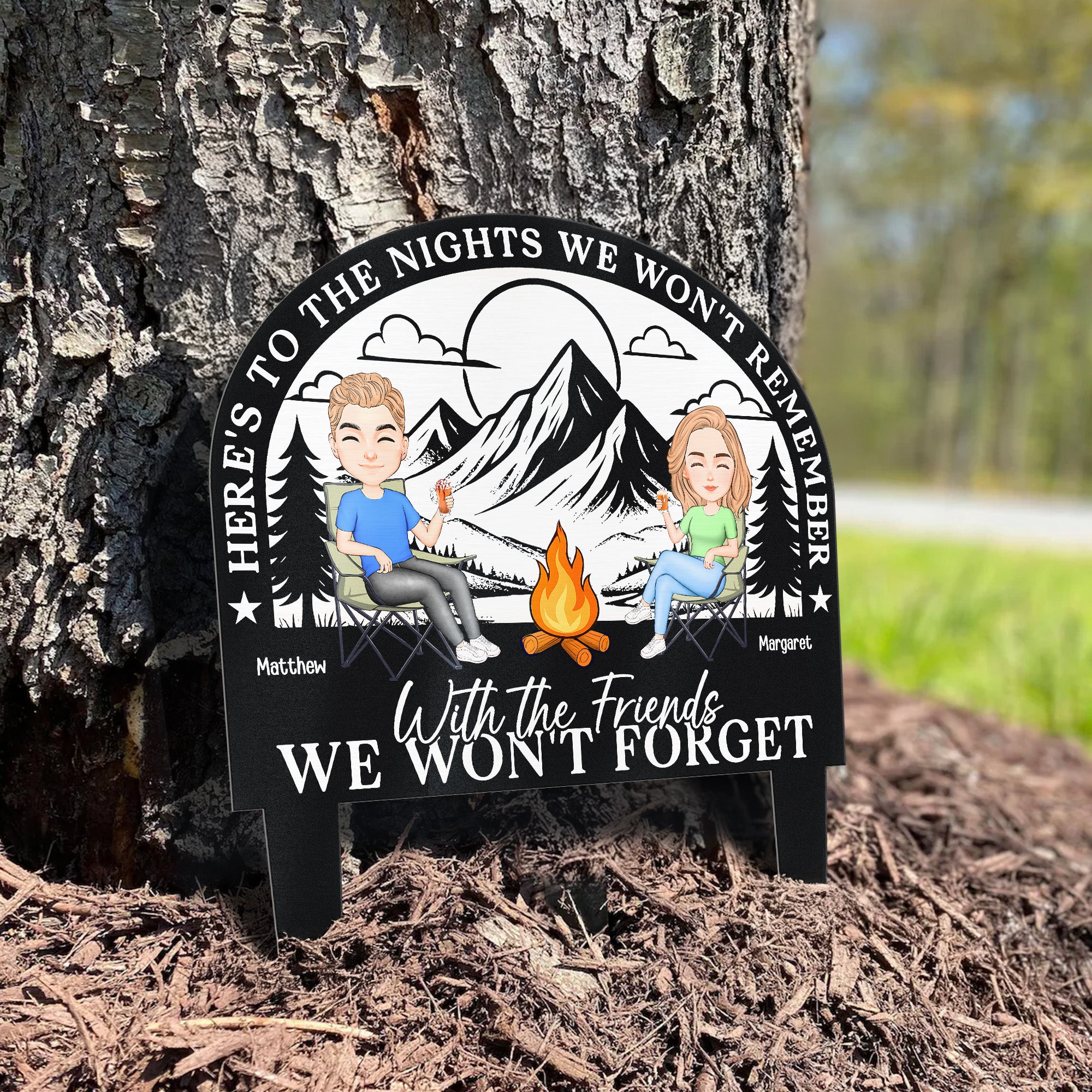 Here's To The Nights We Won't Remember Funny Saying - Personalized Metal Garden Stake