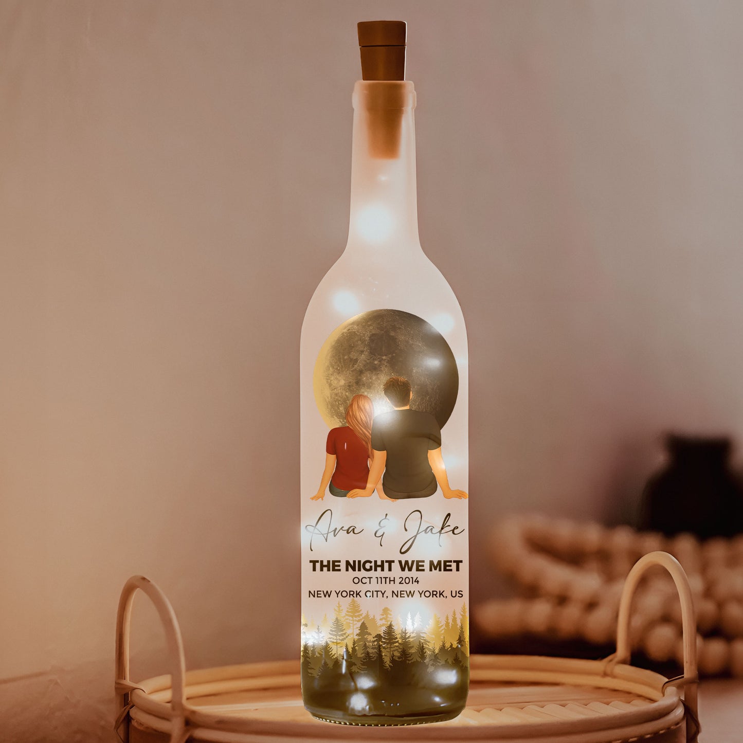 Moonlight On The Night We Met - Personalized Bottle Lamp