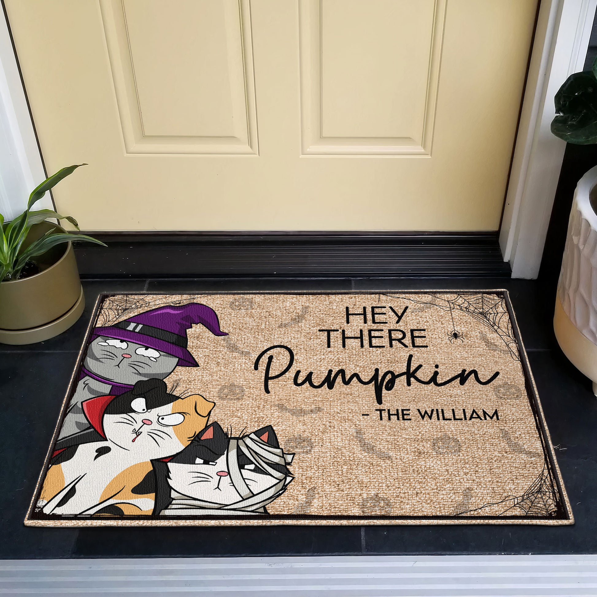 Hey There Pumpkin - Cat Version - Personalized Doormat