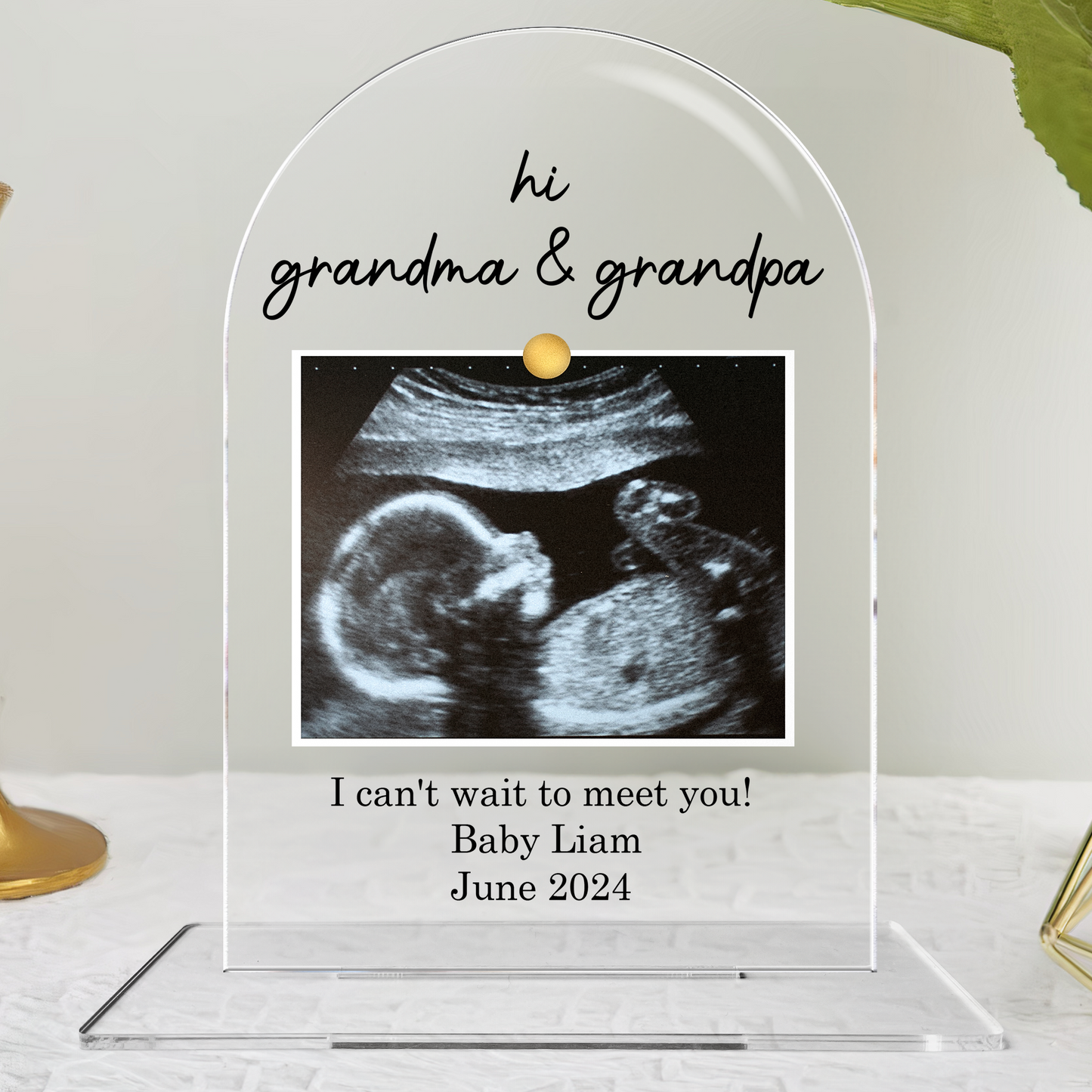 Hi Grandma And Grandpa I Can't Wait To Meet You - Personalized Acrylic Photo Plaque