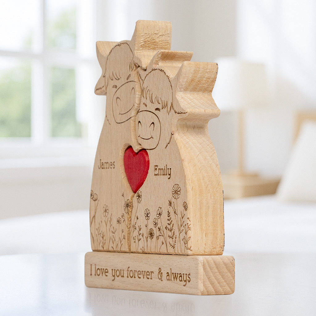 Highland Cow Couple Anniversary Gift Valentine's Day Gift - Personalized Wooden Puzzle