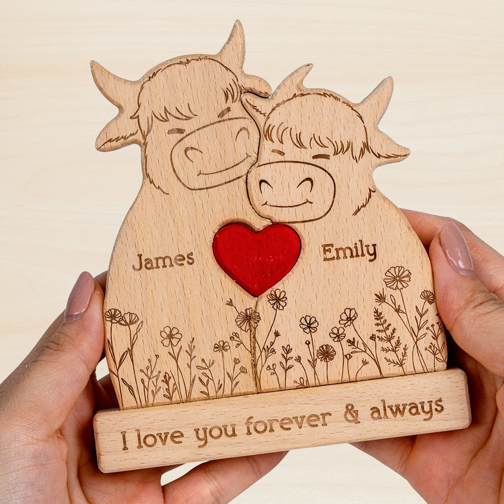 Highland Cow Couple Anniversary Gift Valentine's Day Gift - Personalized Wooden Puzzle