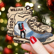 Hiking Boots Ornament - Personalized Wooden Photo Ornament