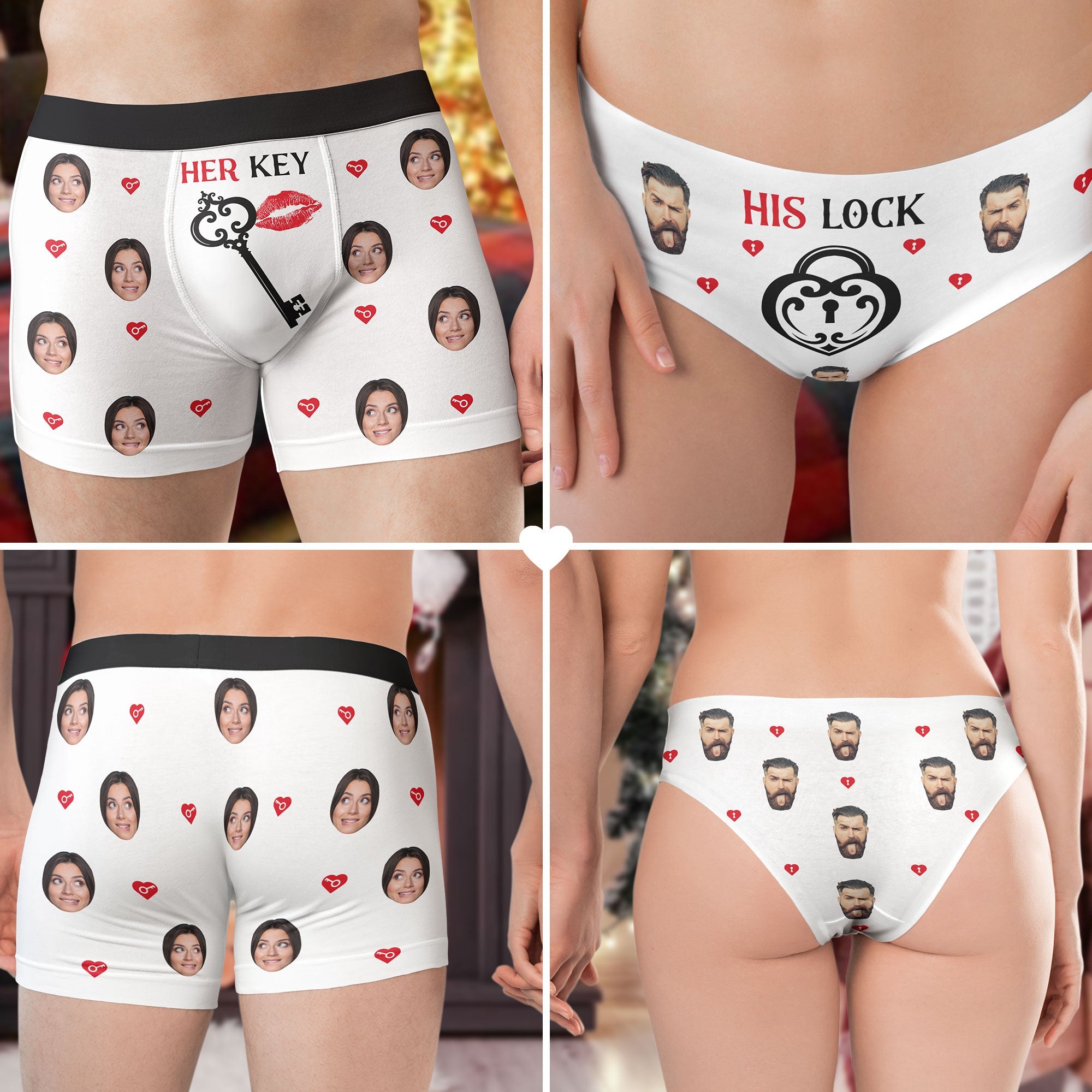 His Lock Her Key Personalized Photo Couple Matching Underwear