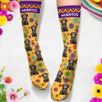 Hispanic Floral Pet Sugar Skull Halloween Day Of The Dead - Personalized Crew Socks