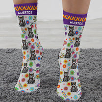 Hispanic Floral Pet Sugar Skull Halloween Day Of The Dead - Personalized Crew Socks