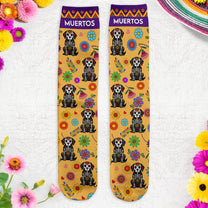 Hispanic Floral Pet Sugar Skull Halloween Day Of The Dead - Personalized Crew Socks