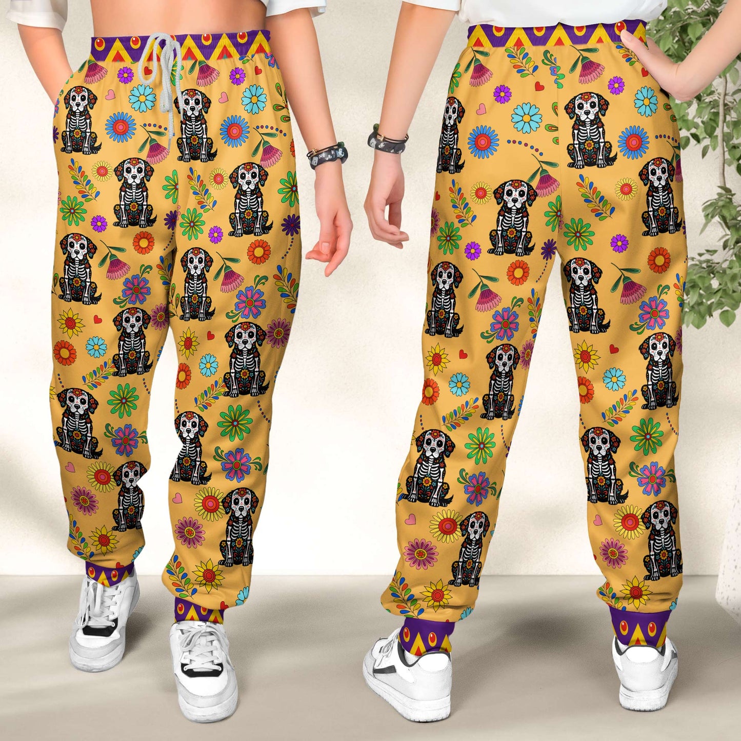 Hispanic Floral Pet Sugar Skull Halloween Day Of The Dead - Personalized Sweatpants