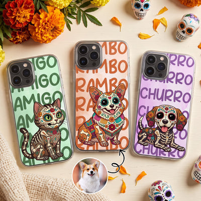 Hispanic Floral Custom Pet Portrait Latinos Day Of The Dead - Personalized Phone Case