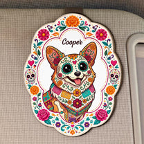 Hispanic-Floral-Pet-Day-Of-The-Dead-Gifts-For-Pet-Owners-Personalized-Car-Visor-Clip-2