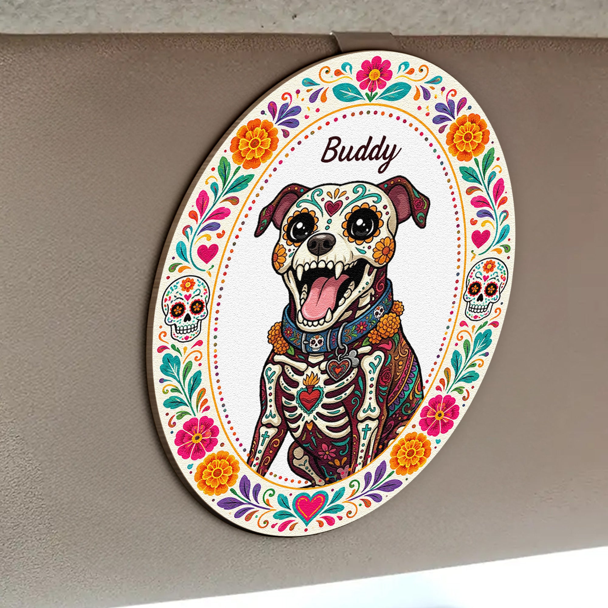 Hispanic-Floral-Pet-Day-Of-The-Dead-Gifts-For-Pet-Owners-Personalized-Car-Visor-Clip-3