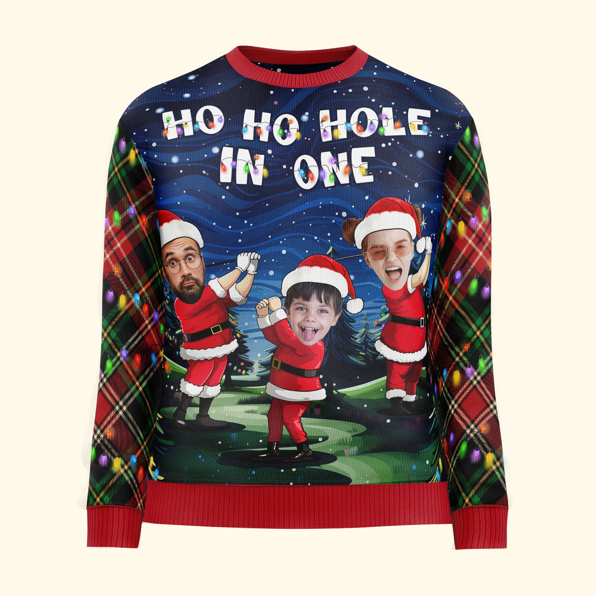 Ho Ho Hole In One Santa Golfer - Personalized Photo Ugly Sweater