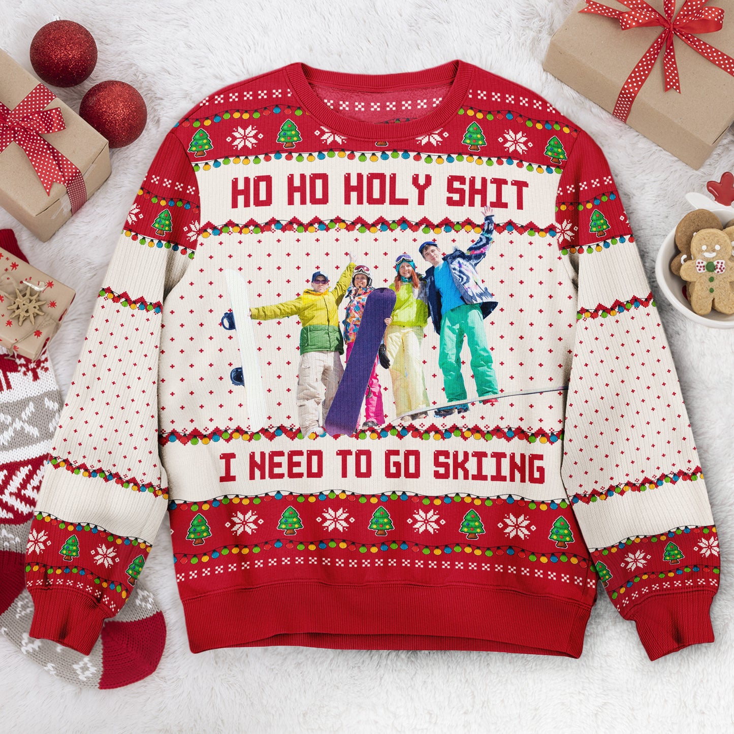 Ho Ho Holy Sh** I Need To Go Hunting, Fishing, Camping - Personalized Photo Ugly Sweater