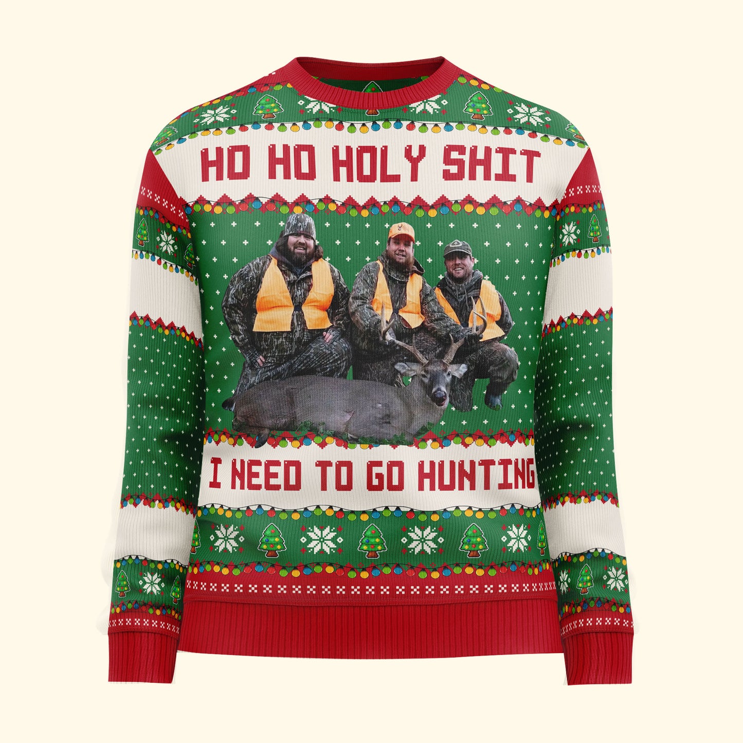 Ho Ho Holy Sh** I Need To Go Hunting, Fishing, Camping - Personalized Photo Ugly Sweater