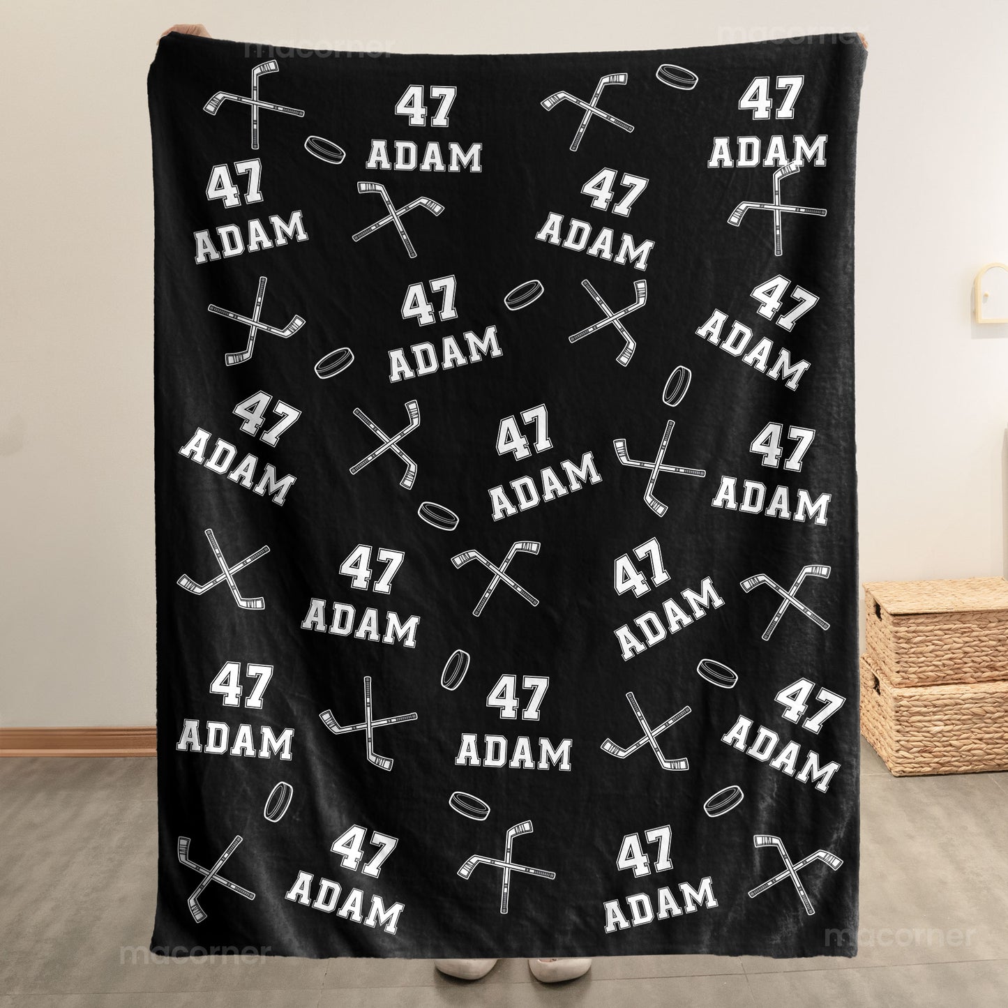 Hockey Custom Name, Number - Personalized Blanket