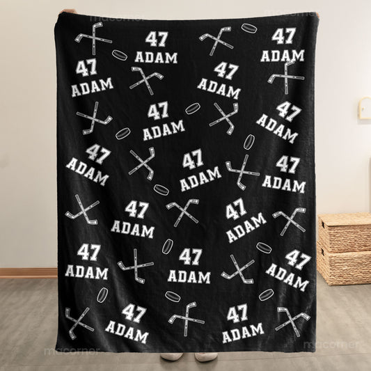 Hockey Custom Name, Number - Personalized Blanket