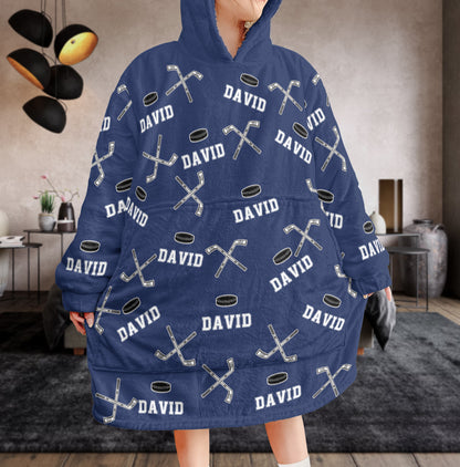 Hockey Custom Name - Personalized Oversized Blanket Hoodie