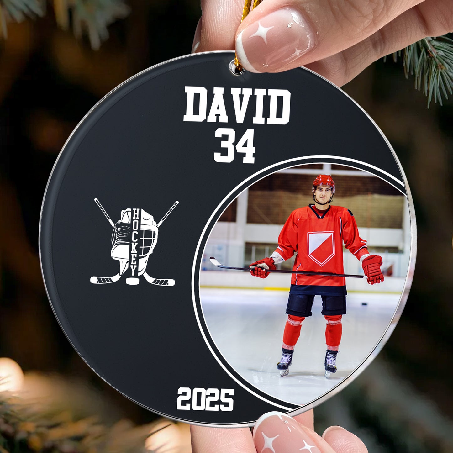 Hockey Player - Personalized Acrylic Photo Ornament
