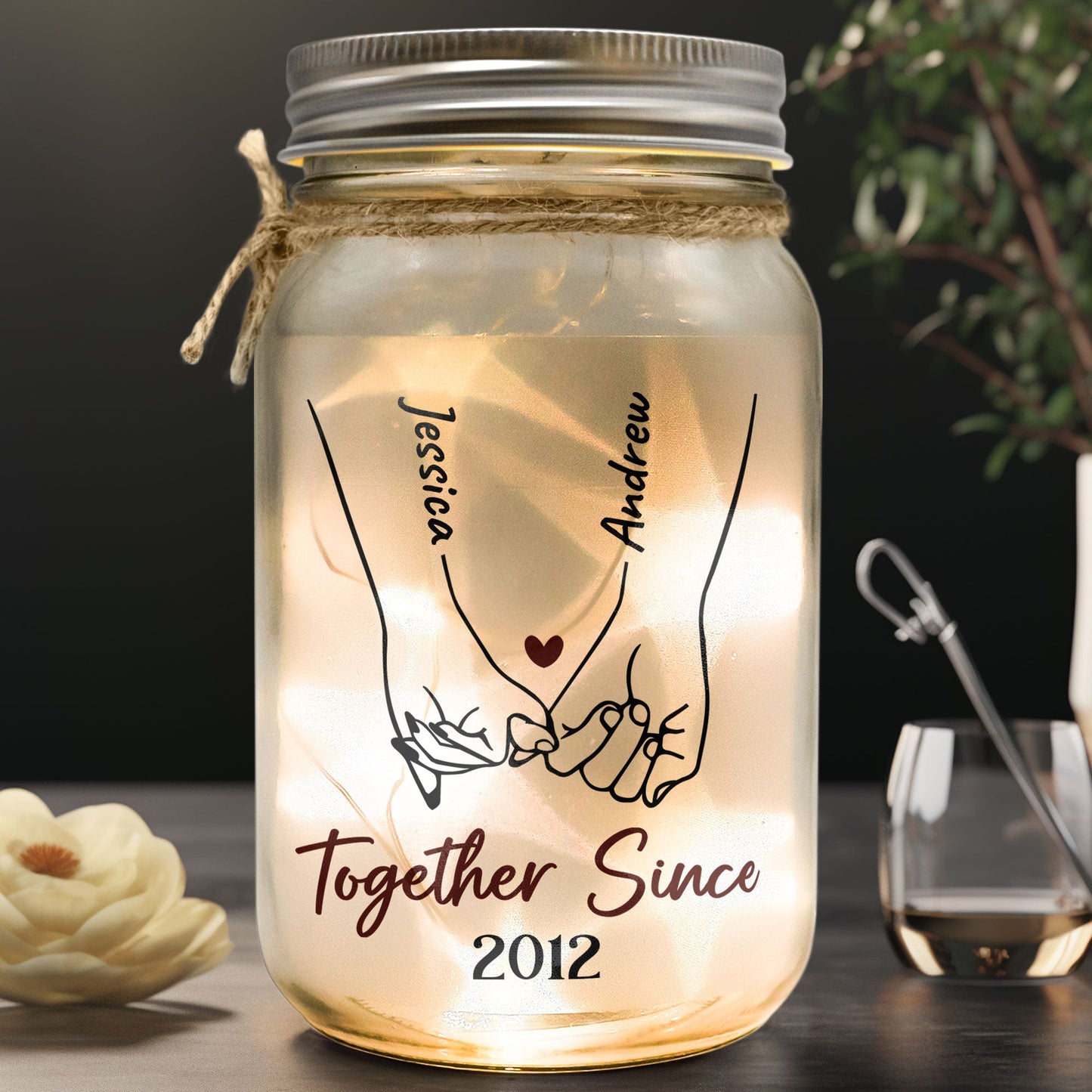 Holding Hand Forever - Personalized Mason Jar Light