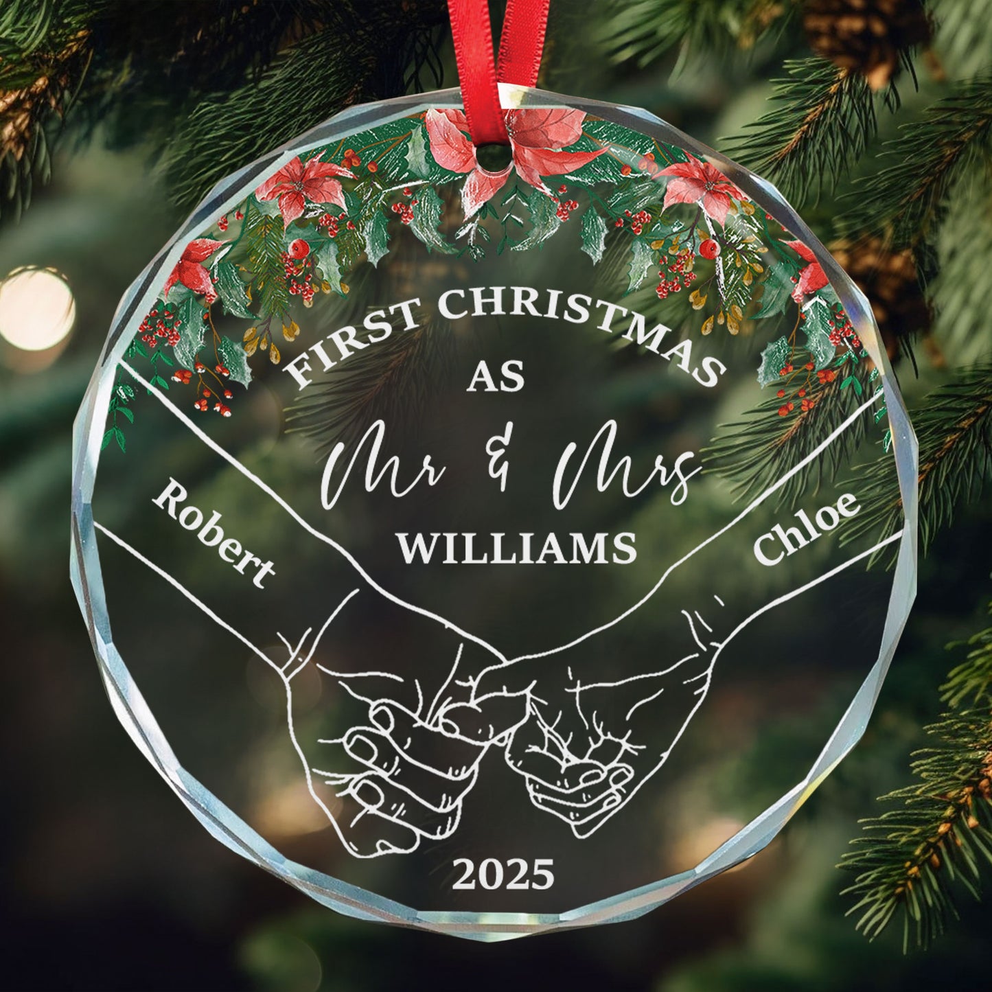 Holding Hands First Christmas - Personalized Glass Ornament