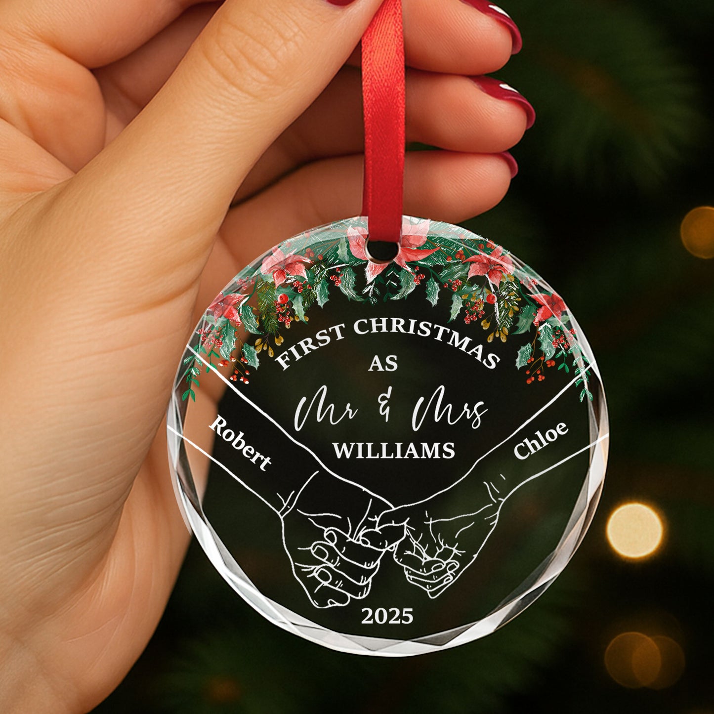 Holding Hands First Christmas - Personalized Glass Ornament