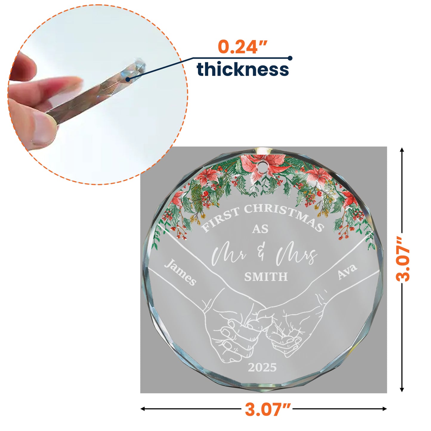 Holding Hands First Christmas - Personalized Glass Ornament