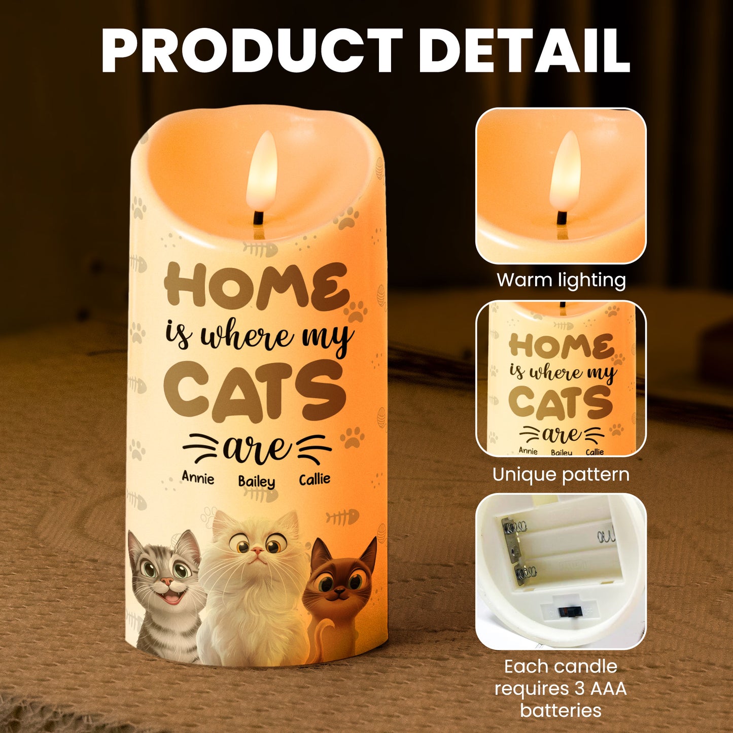 Home Is Where My Cats Are - Personalized LED Candle