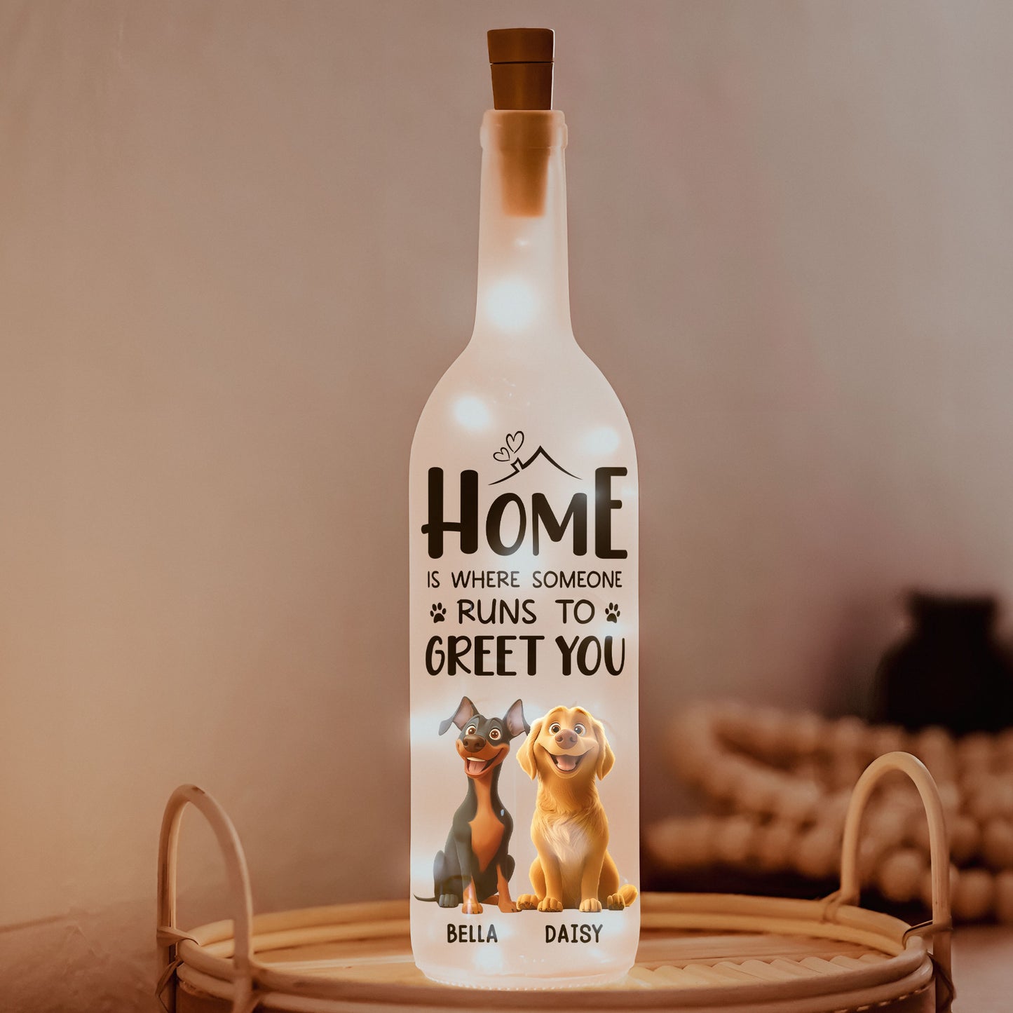 Home Is Where Someone Runs To Greet You - Personalized Bottle Lamp