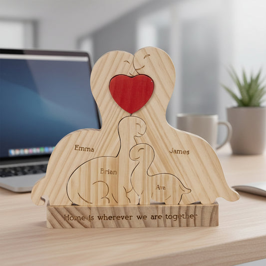 Home Is Where We Are Together Dinosaur Family Puzzle - Personalized Wooden Family Puzzle
