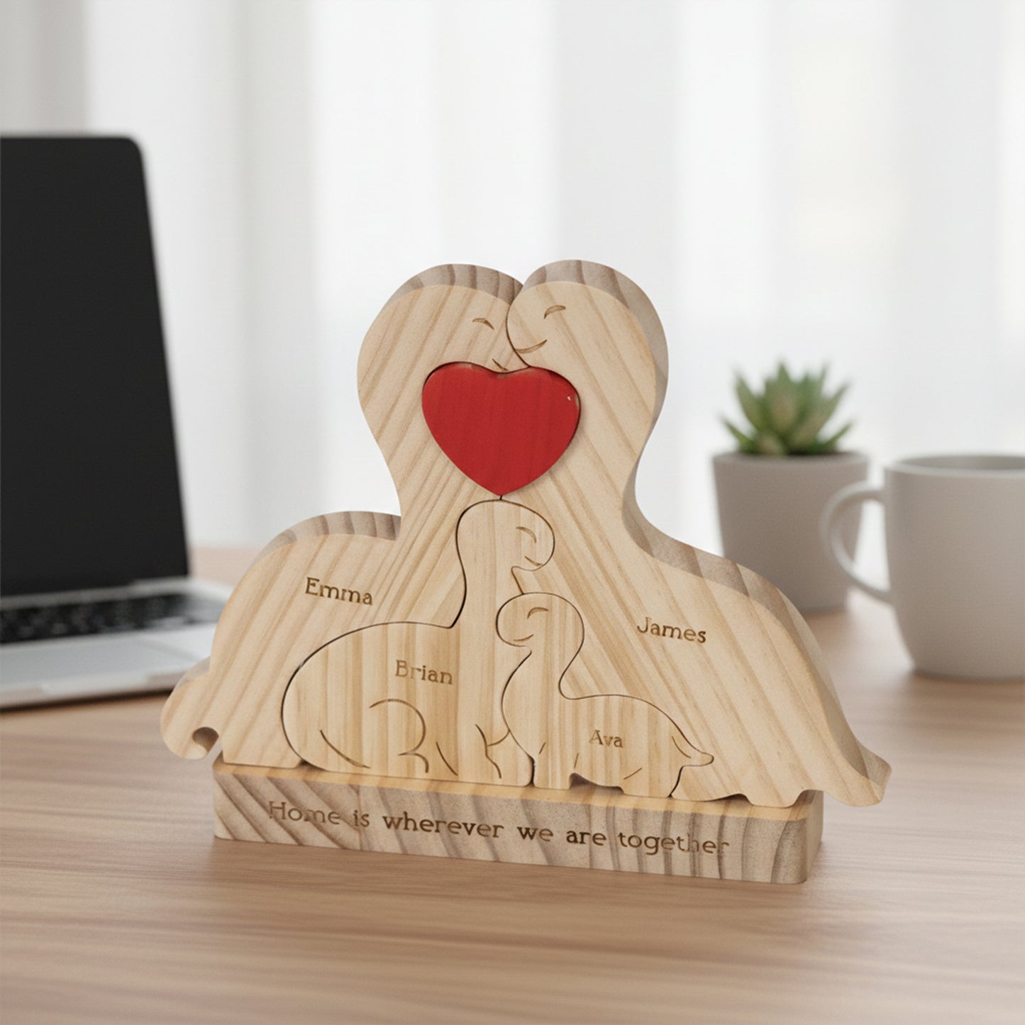 Home Is Where We Are Together Dinosaur Family Puzzle - Personalized Wooden Family Puzzle