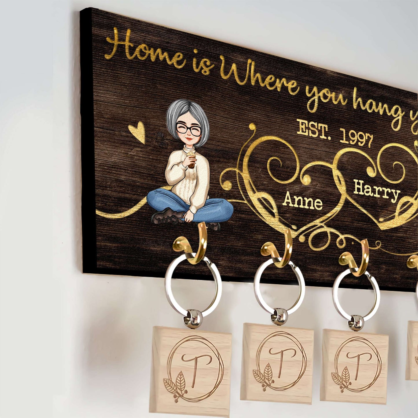 Home Is Where You Hang Your Heart - Personalized Key Hanger - Anniversary, Christmas, New Year, Wedding, New Home Gift For Couples, Husband, Wife, Lover, Boyfriend, Girlfriend