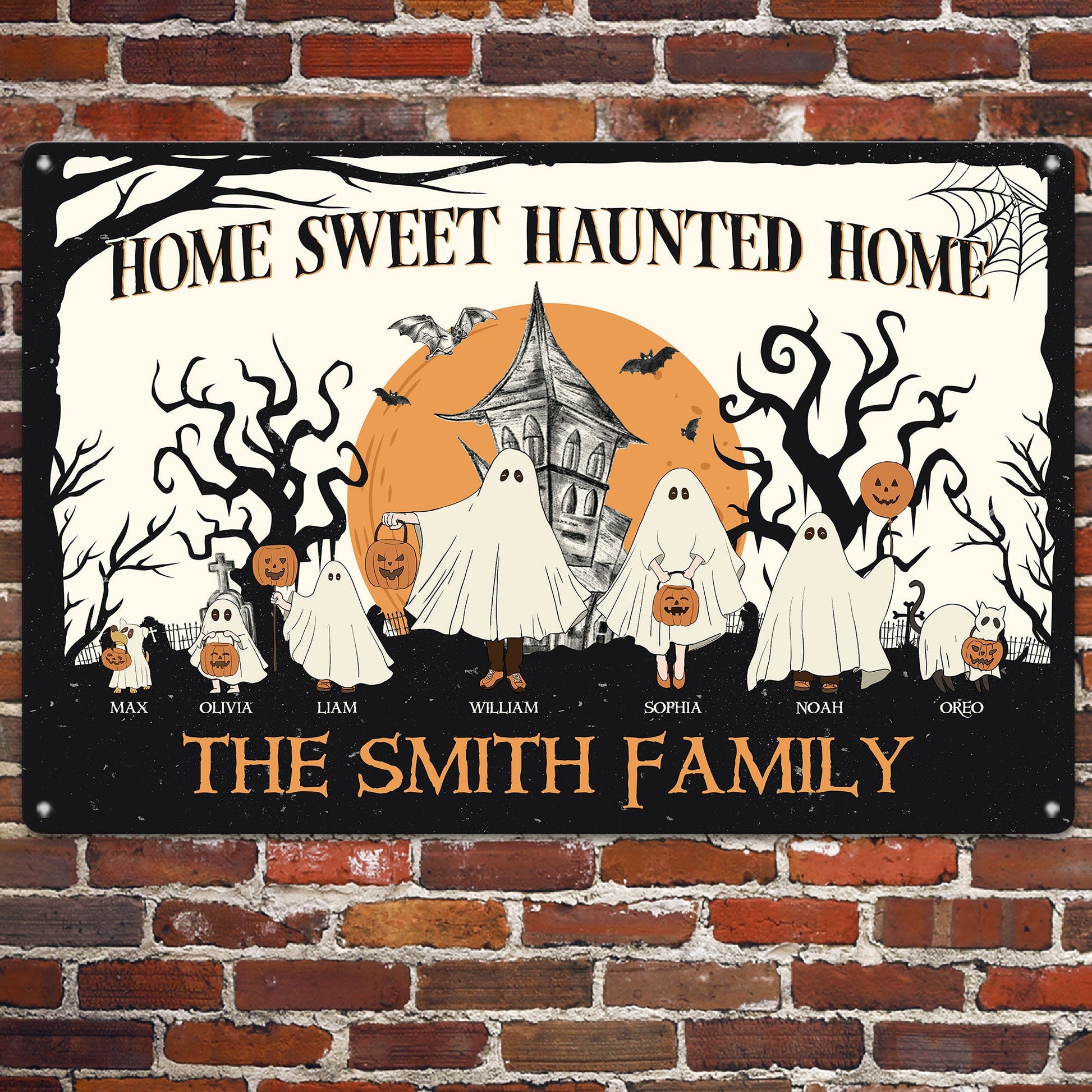 Home Sweet Haunted Home - Personalized Metal Sign - Halloween Gift For Family, Ghost family - Porch Decoration, Halloween Decor