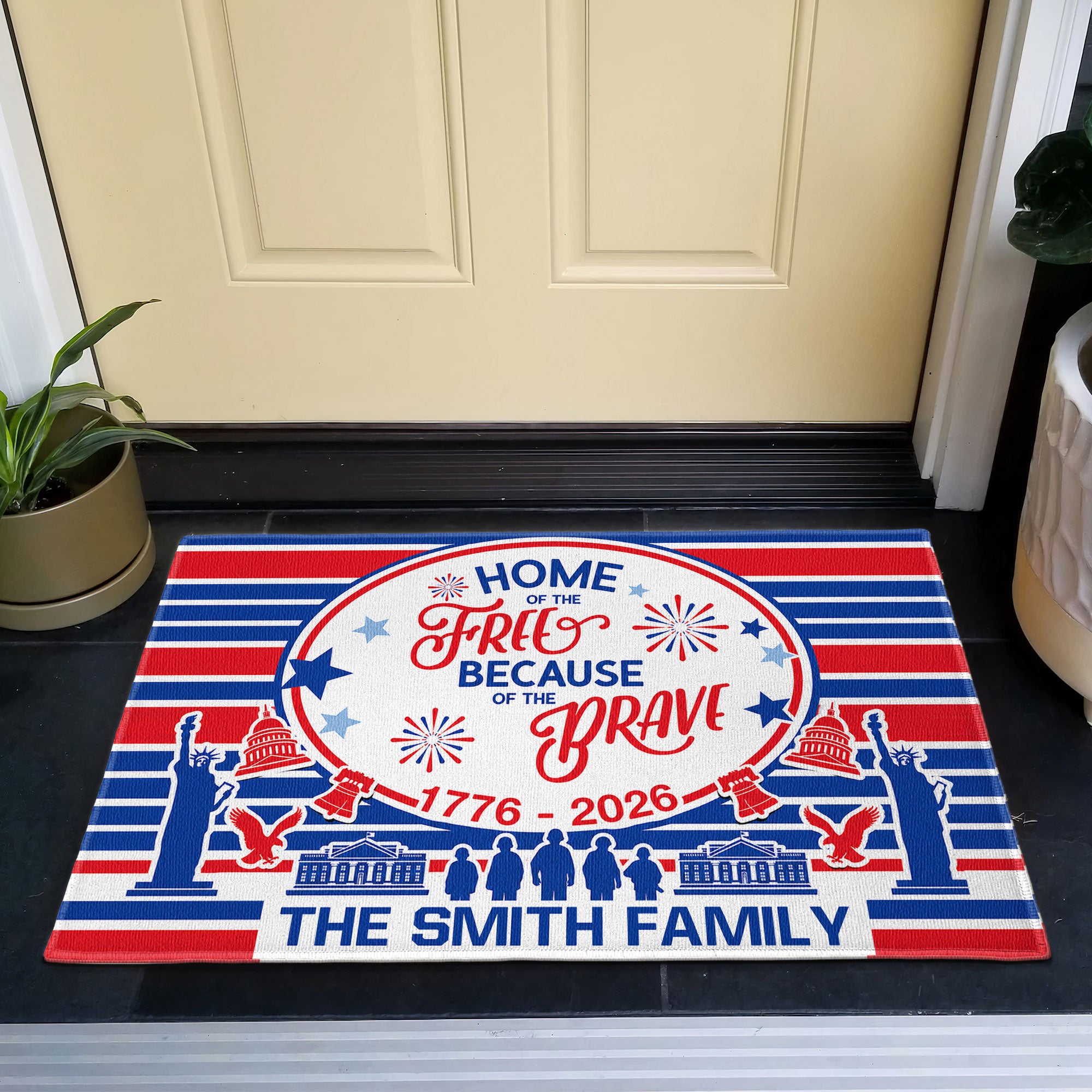 Home-Of-The-Free-Personalized-Doormat-2