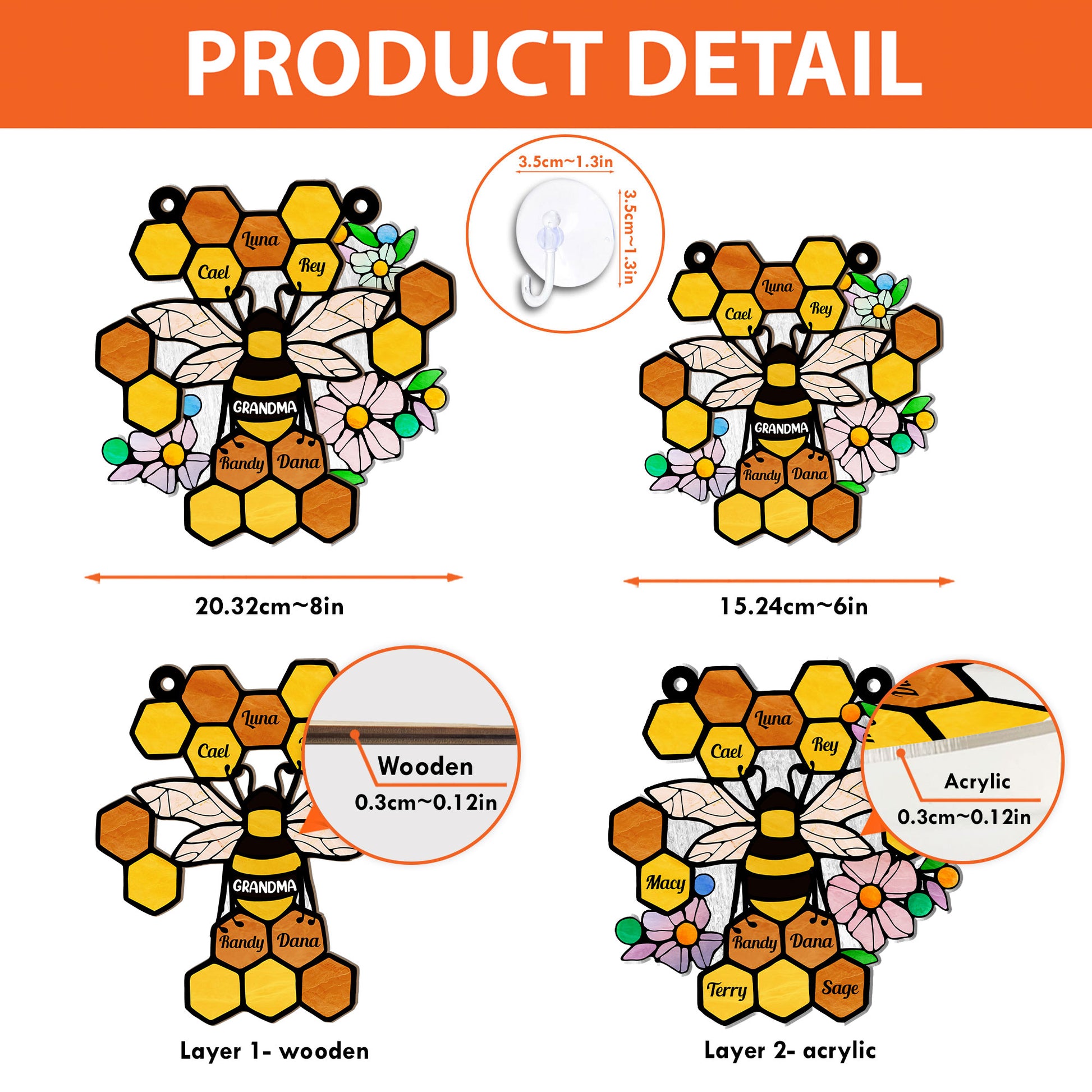 Honeycomb - Personalized Window Hanging Suncatcher Ornament