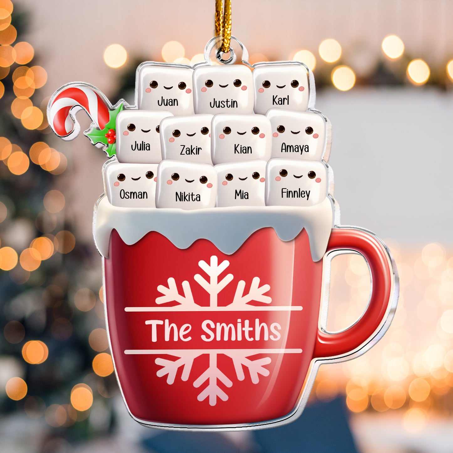 Hot Chocolate Mug With Marshmallows Family Ornament - Personalized Acrylic Ornament